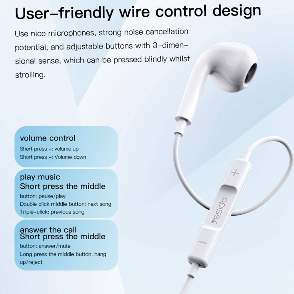 YESIDO YH39 3.5mm Wired Earphone Mobile Phone Laptop Wire Control Music Headset YESIDO YH39 3.5mm Wired Earphone Mobile Phone Laptop Wire Control Music Headset